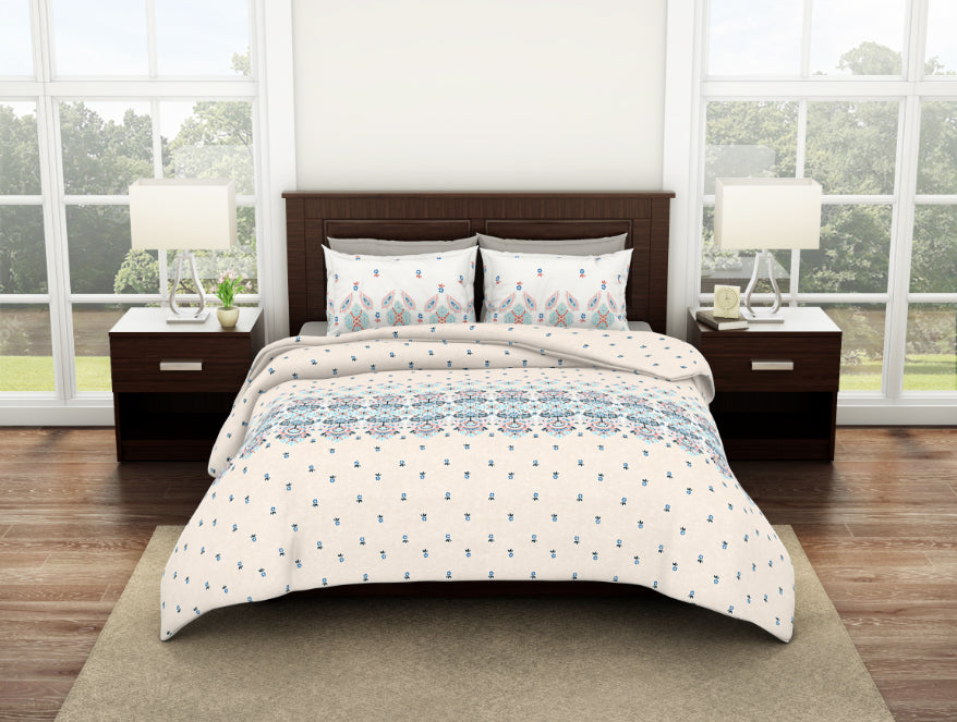 Spaces India Ornate Eggnog - Cream Viscose Cotton Double Bedsheet - Reagalis By Spaces