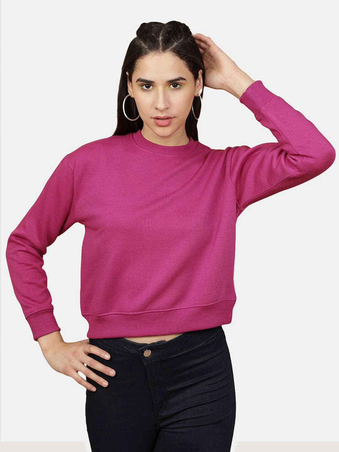 Freehand By The Indian Garage Co Women's Solid Regular Fit Sweatshirt