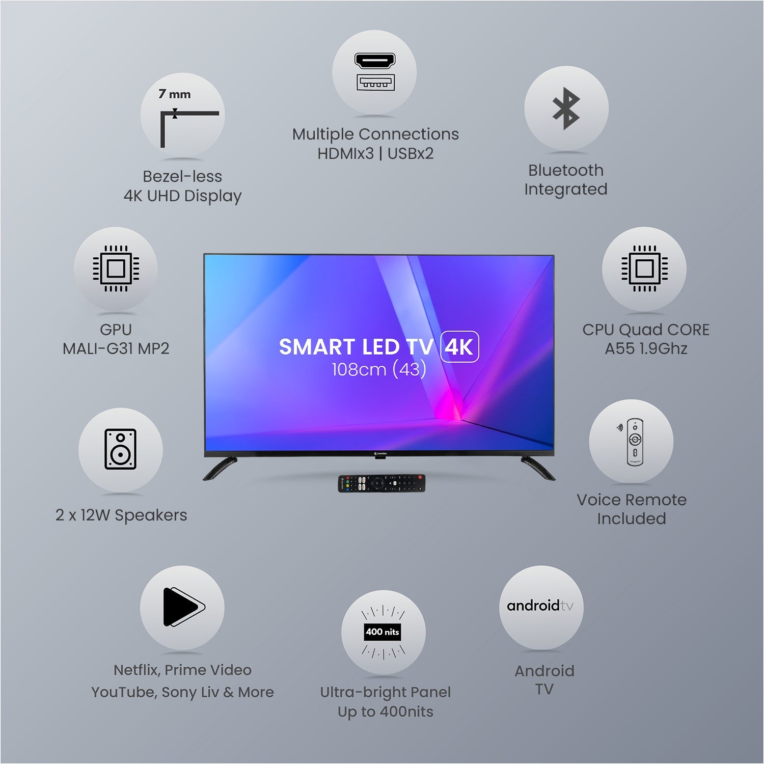 Candes 43 Inches 4K Ultra HD Smart LED TV (Black) - view 3