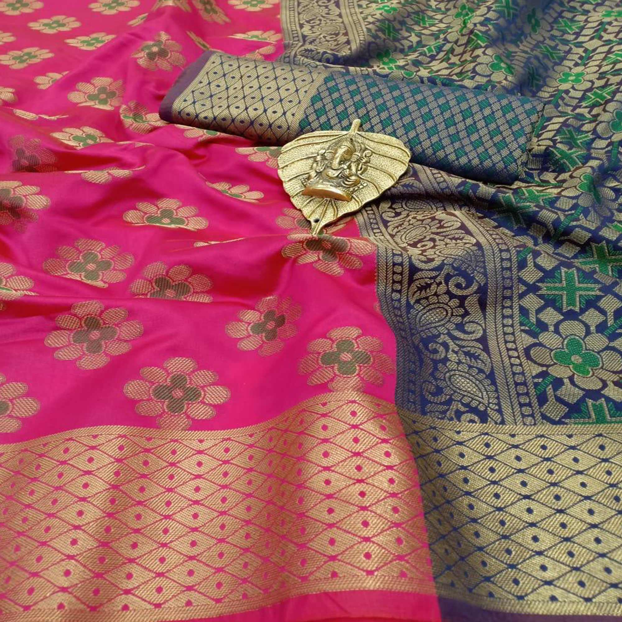 Peachmode Lovely Pink Colored Festive Wear Woven Silk Saree
