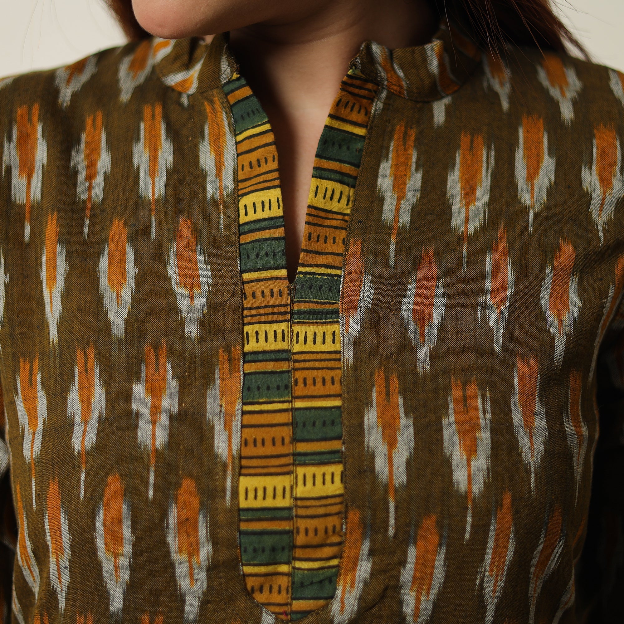 ITOKRI CASUALS Brown - Pochampally Ikat Weave Cotton Kurta with Palazzo & Dupatta Set 08 - view 5