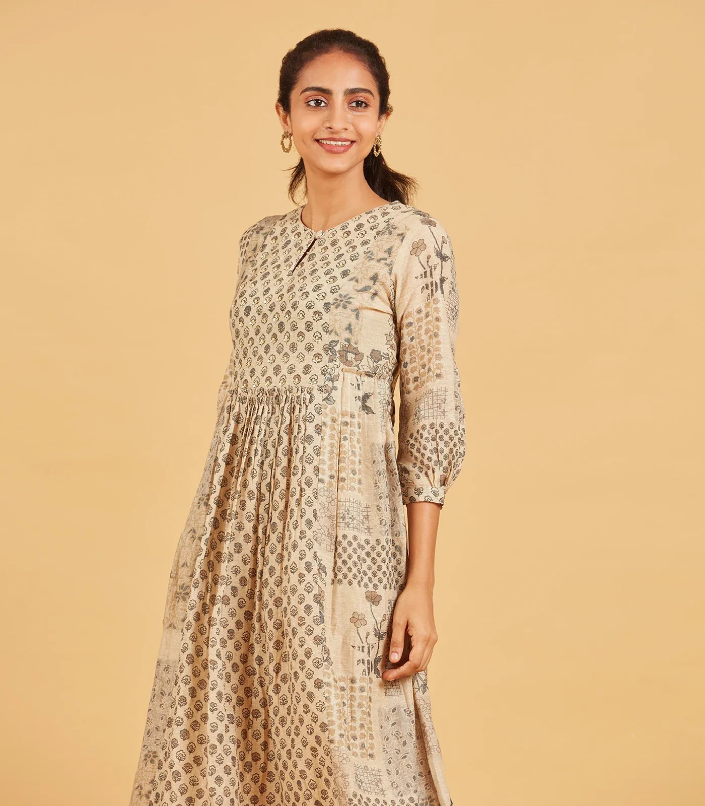 RmKV Beige Printed Dress Kurta - view 2