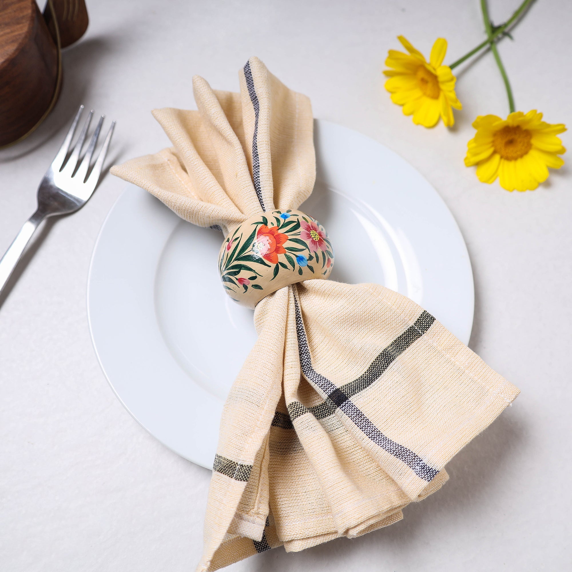 CRAFTVERA Beige - Floral Handpainted Wooden Napkin Holder