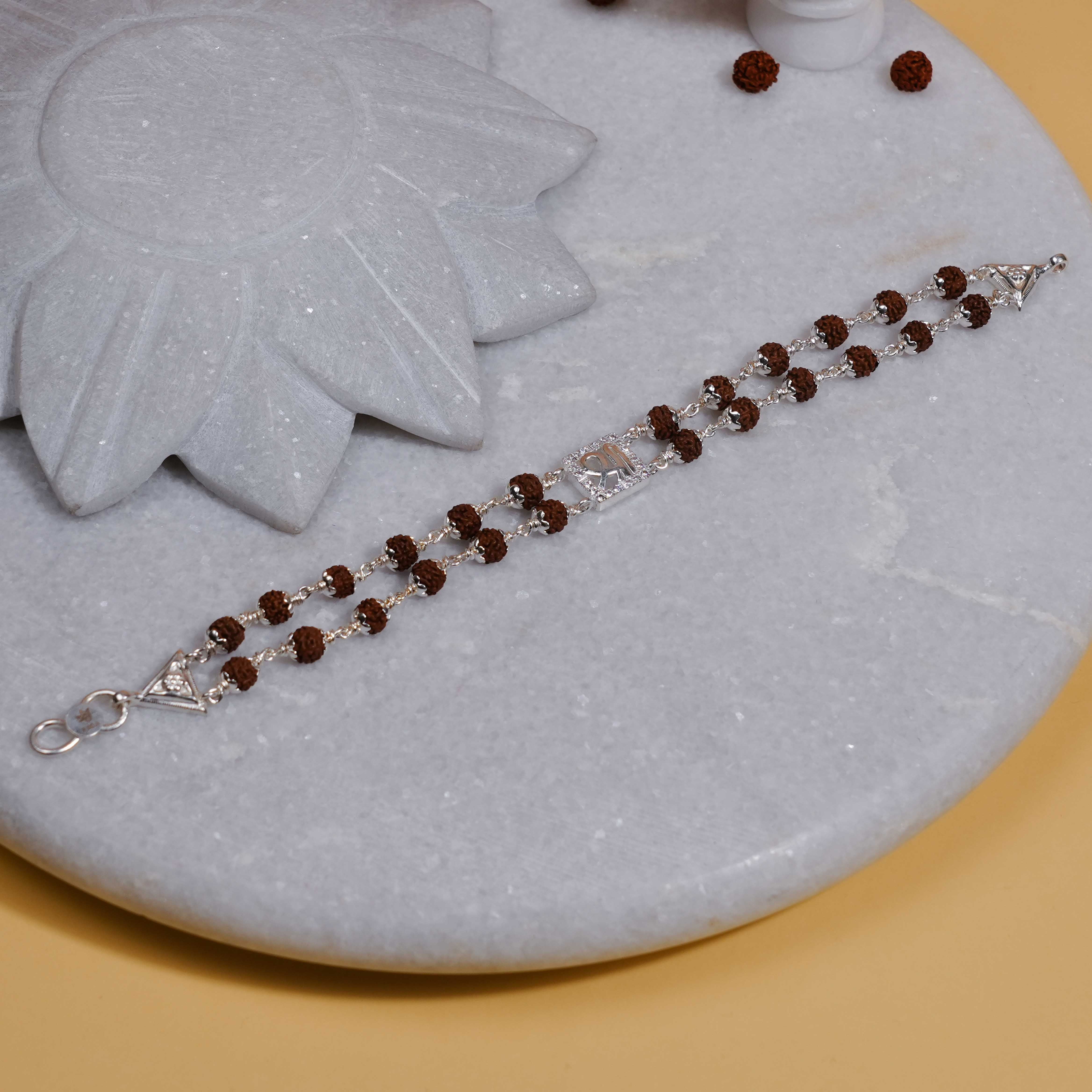 Prinjal Jewellers Rudraksha Silver Shree in Square double line bracelet - view 2