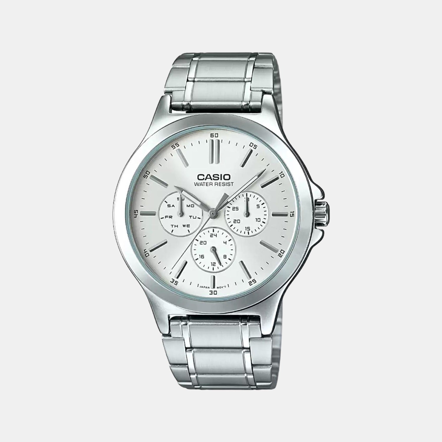 Casio Enticer Men Quartz White Dial Multi-Function Stainless Steel Watch A1174