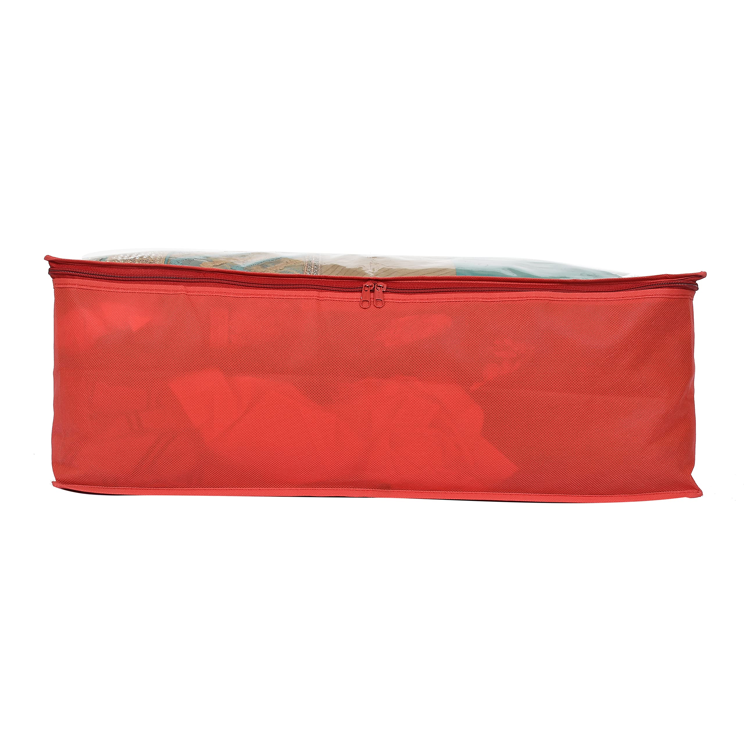 Kuber Industries Transparent Underbed Storage Cover/Lehenga Cover/Saree Cover/Gown Cover/Salwar Suit Cover For Women-Pack of 12 (Red) - view 3