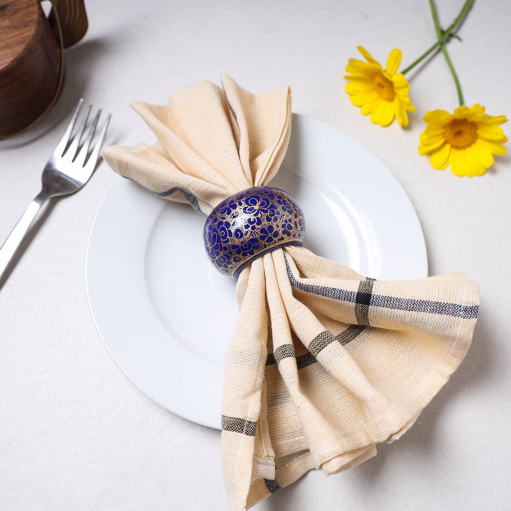 CRAFTVERA Blue - Floral Handpainted Wooden Napkin Holder