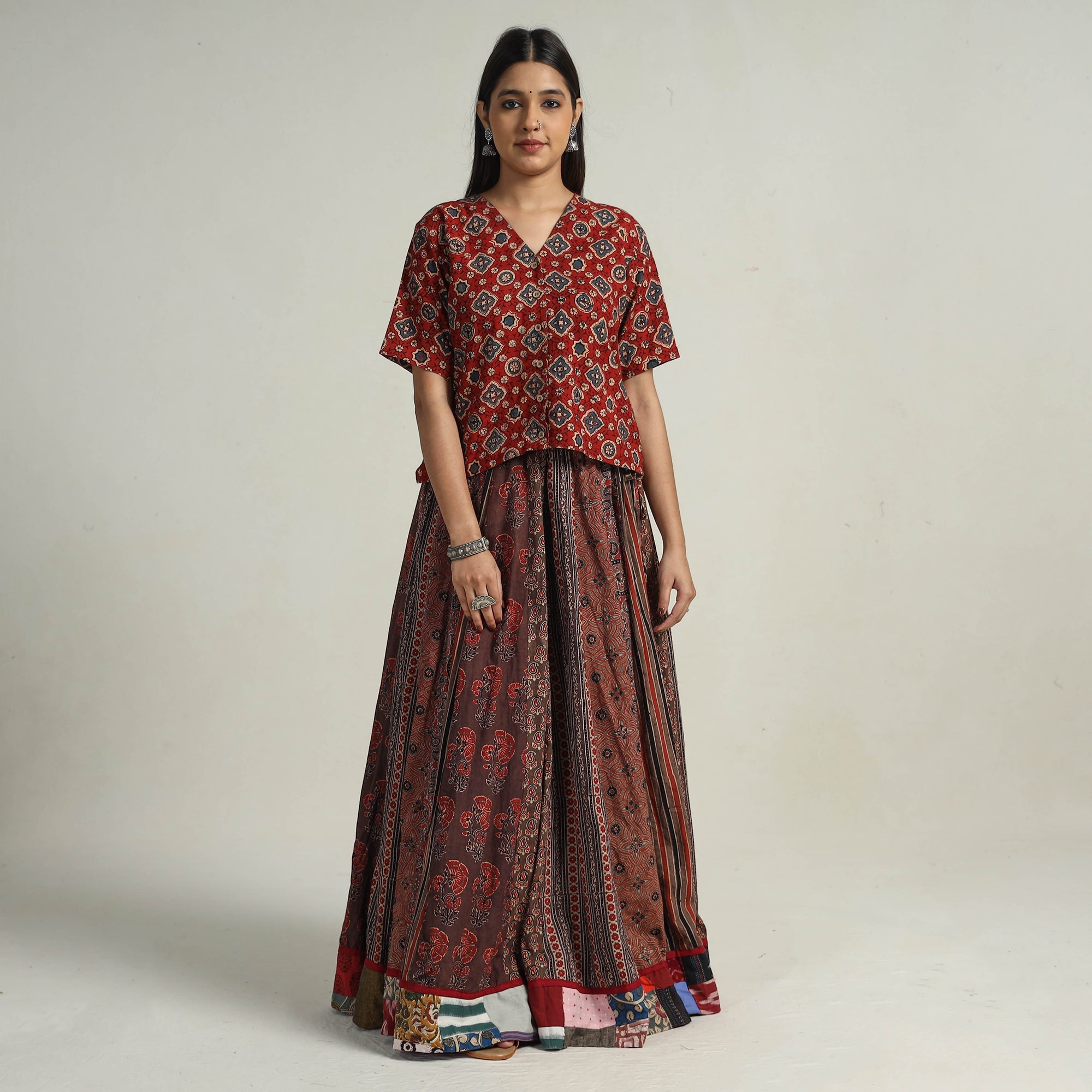 NOORI BAZAR Brown - Kutch Block Printed 24 Kali Cotton Long Skirt 22 - view 2
