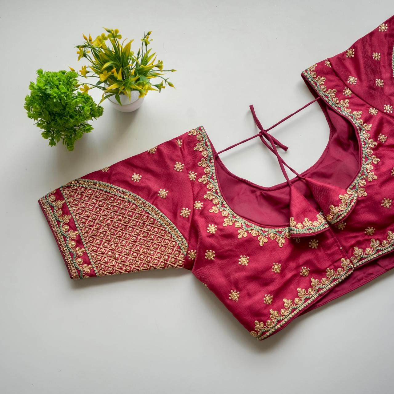 ClothsVilla Maroon Mulmul Silk Blouse with Golden Embroidery and Sequins