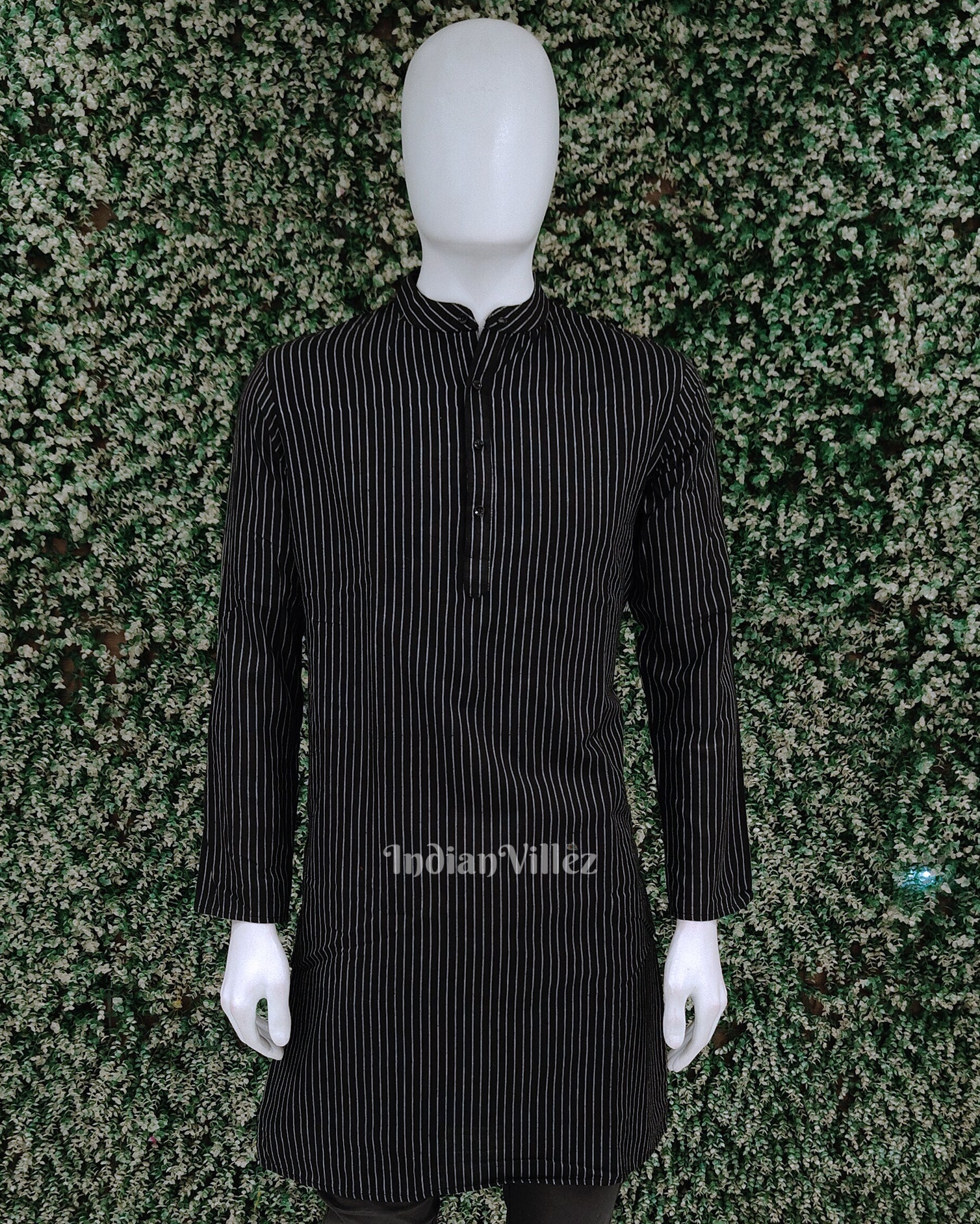 IndianVillèz Black Stripped Odisha Ikat Cotton Kurta for Men
