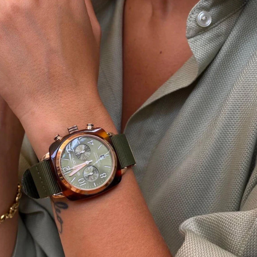 Briston Clubmaster Classic Men Quartz Gold-Olive Green Dial Chronograph Nato Watch 19140.PRA.T.26.NOL - view 2