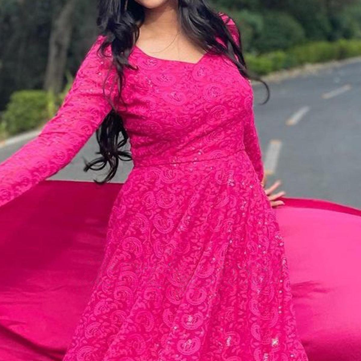 Peachmode Seller Dark Pink Lucknowi Embroidered Georgette Sharara Suit - view 2