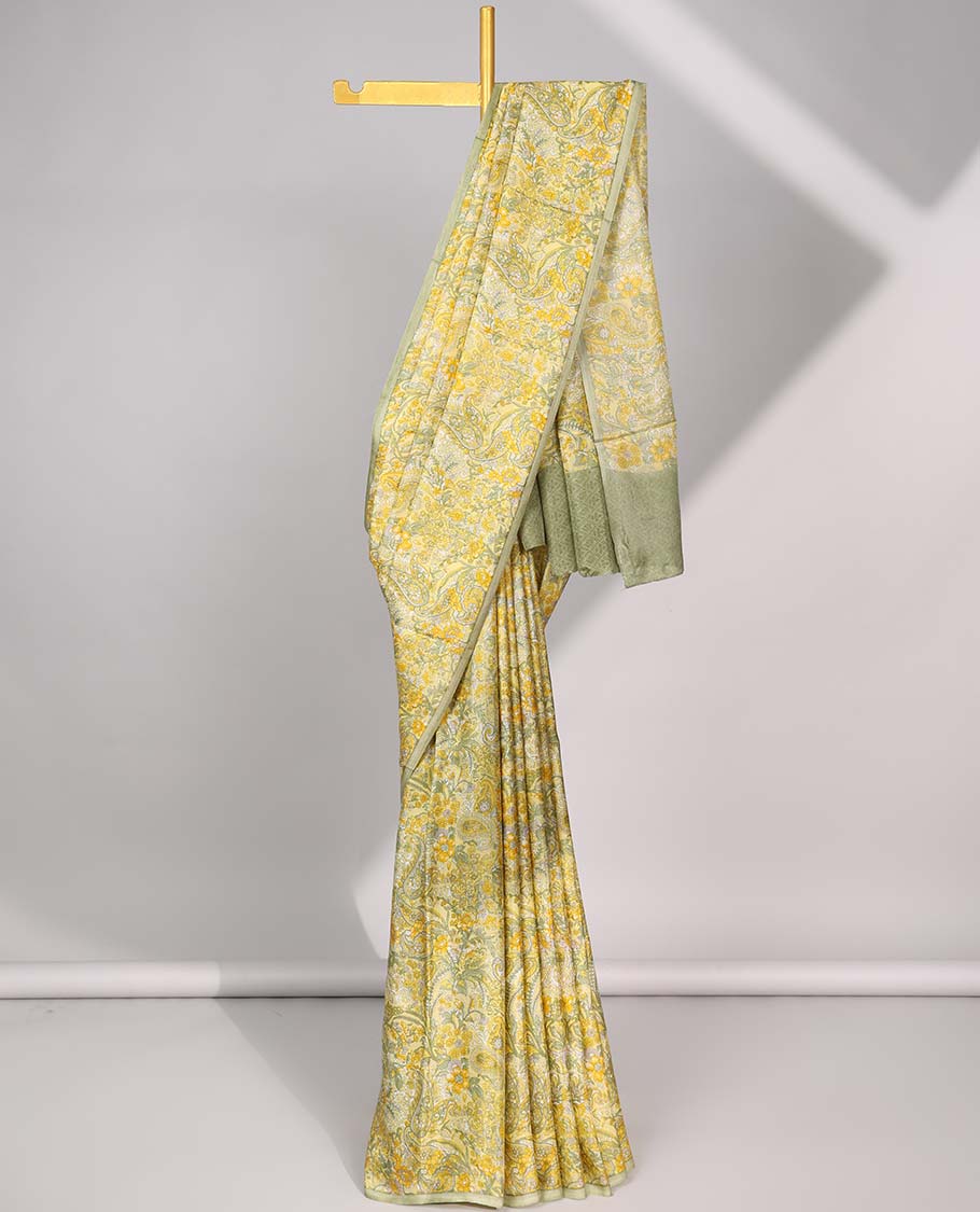 Pothys Cream floral vine design with plain border & pallu of argyle design