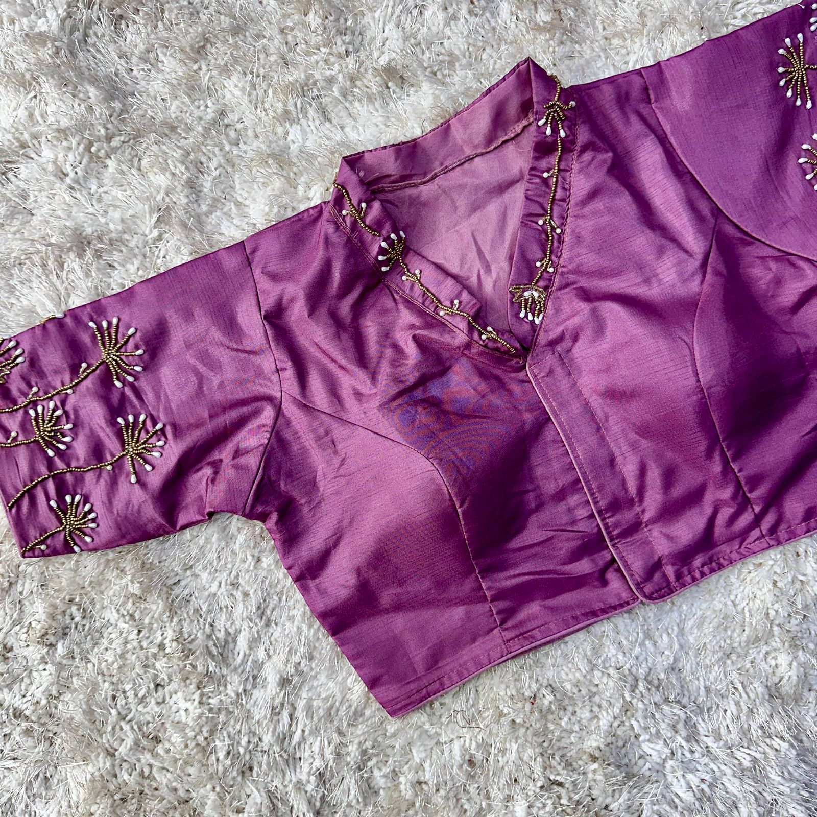 ClothsVilla Purple Pista Silk Blouse with Handwork and Designer Handcrafted Collar - view 4