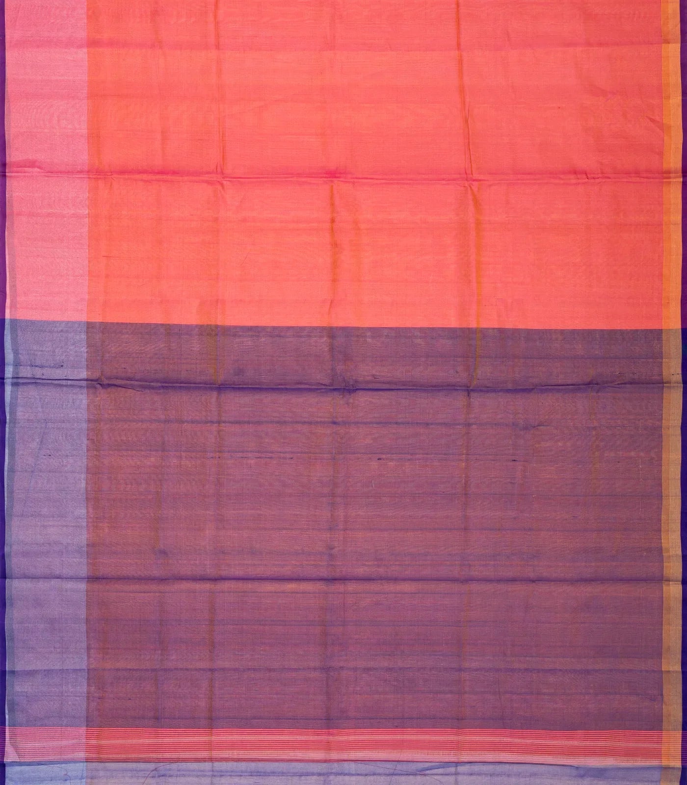 RmKV Peach Handloom Uppada Plain Silk Saree With Blue Border - view 2