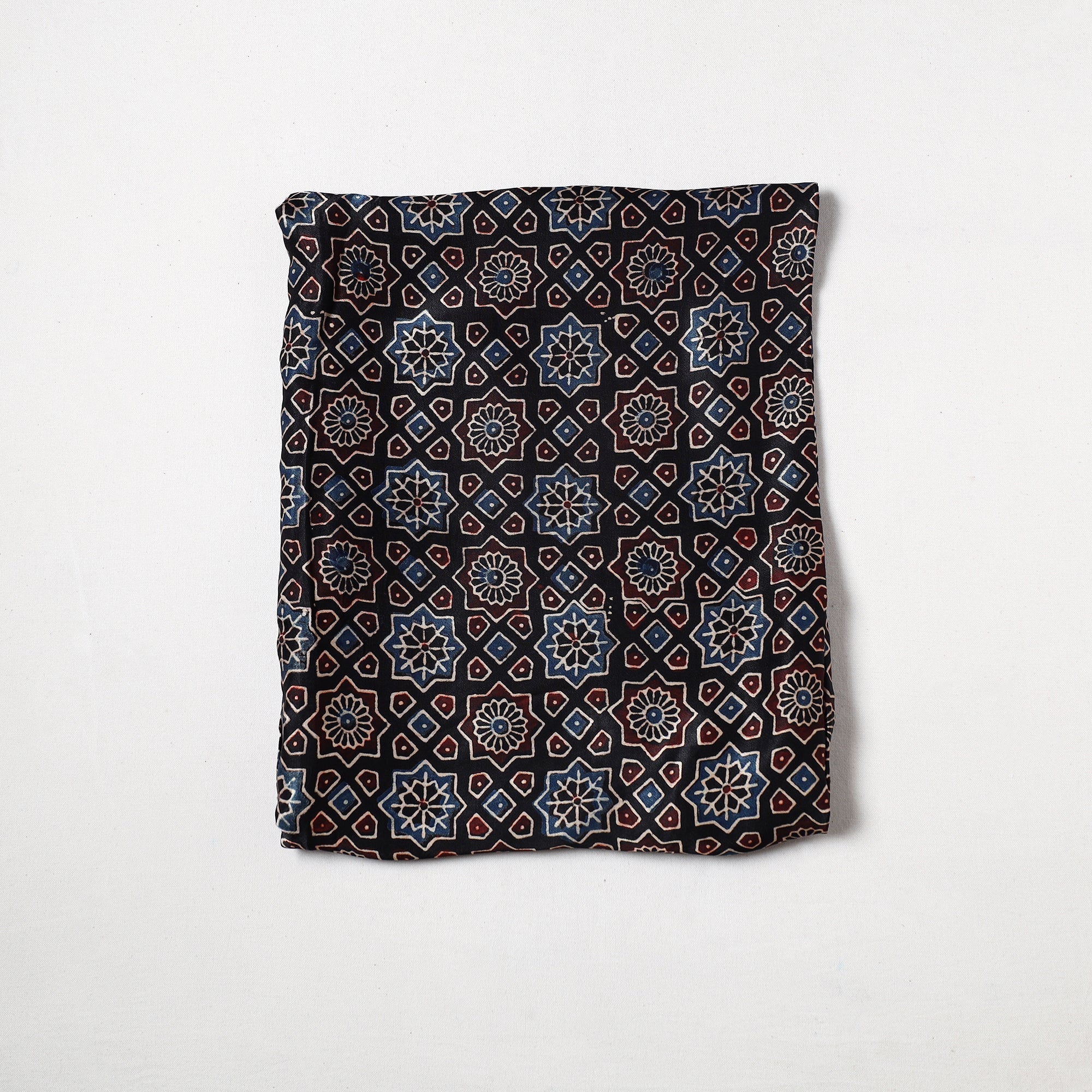 RIYAZ ABDULMAJID KHATRI - AJRAKH Black - Ajrakh Hand Block Printed Modal Silk Precut Fabric 33