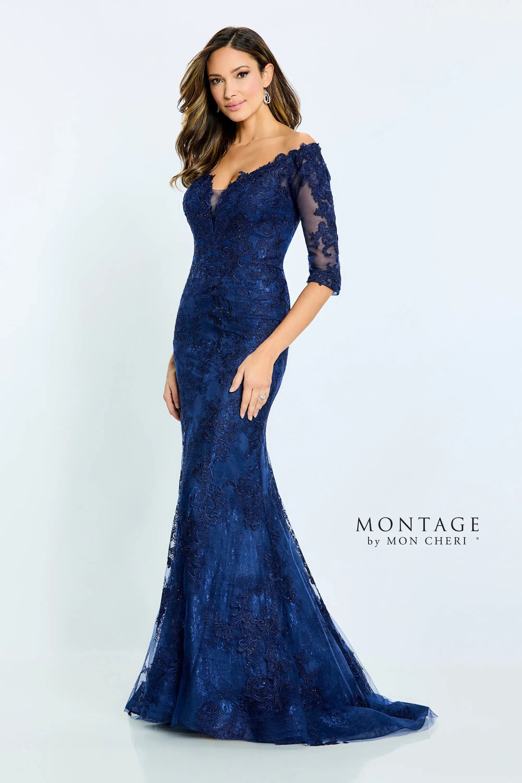 Montage M510 Long Fitted Formal Beaded Lace Evening Dress - view 4