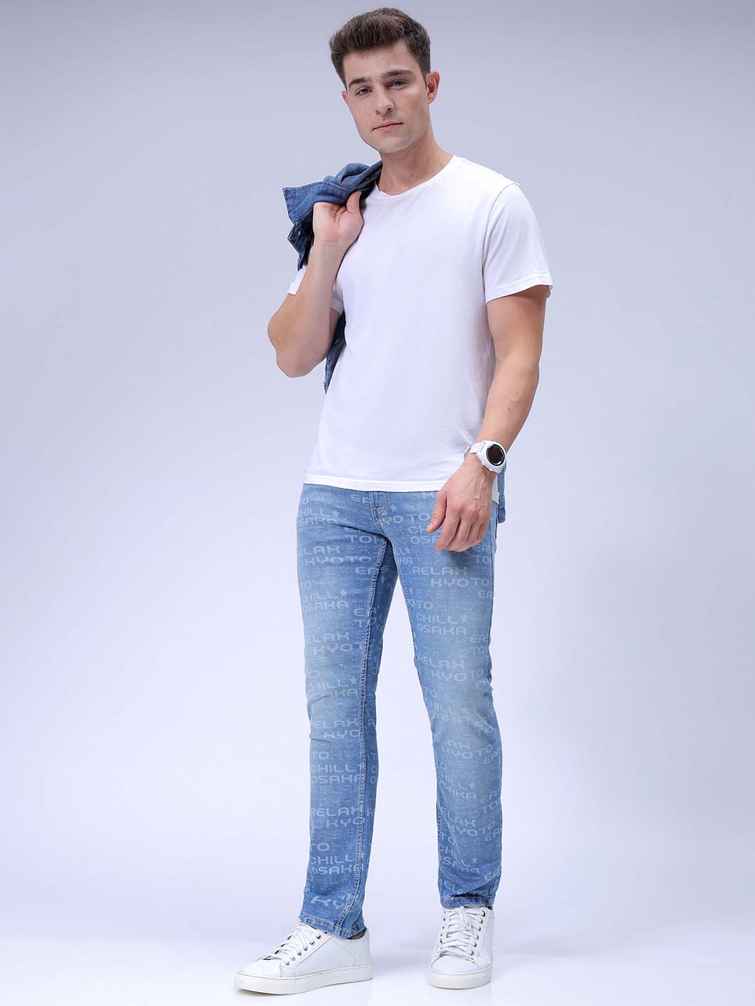 The Indian Garage Co Men's Blue Slim Straight Fit Solid Stretchable Jeans - view 2