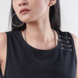 Baddie Ripped and Safety Pin Crop Tee – Black - view 2
