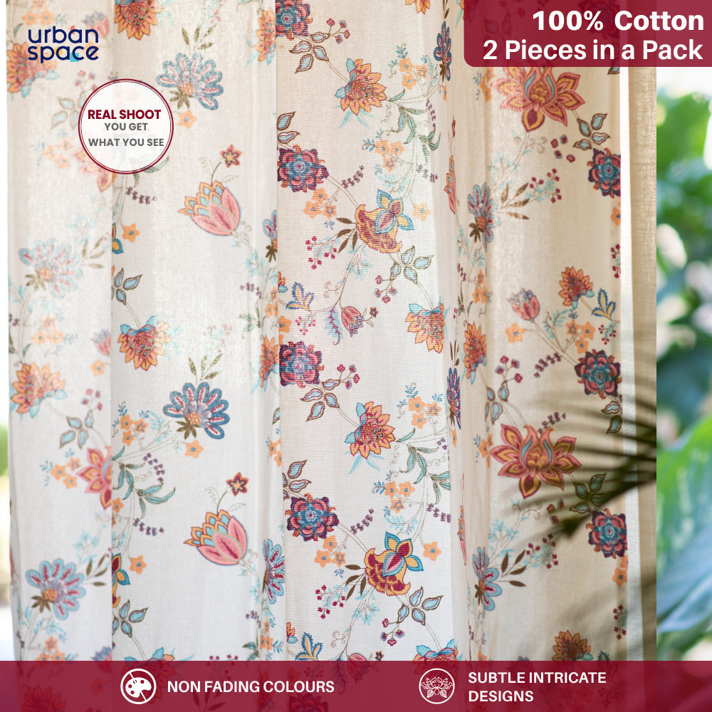 100 cotton room – Urban Space -Home Furnishing Store 100% Cotton Room Darkening Curtains, Pack of 2 Curtains - Passion Flower Peach