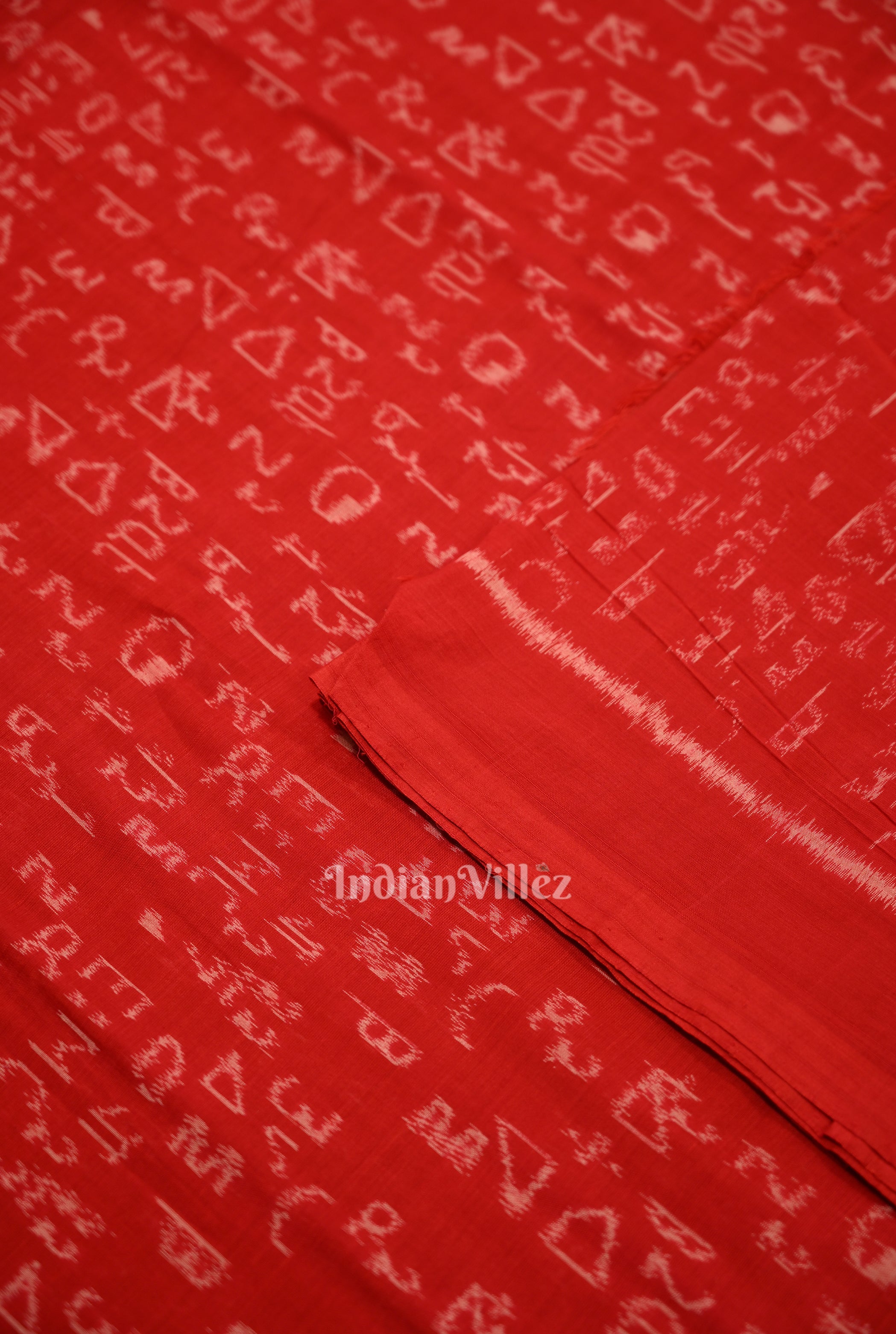 IndianVillèz Red Geometry Motif Odisha Ikat Sambalpuri Cotton Fabric - view 2