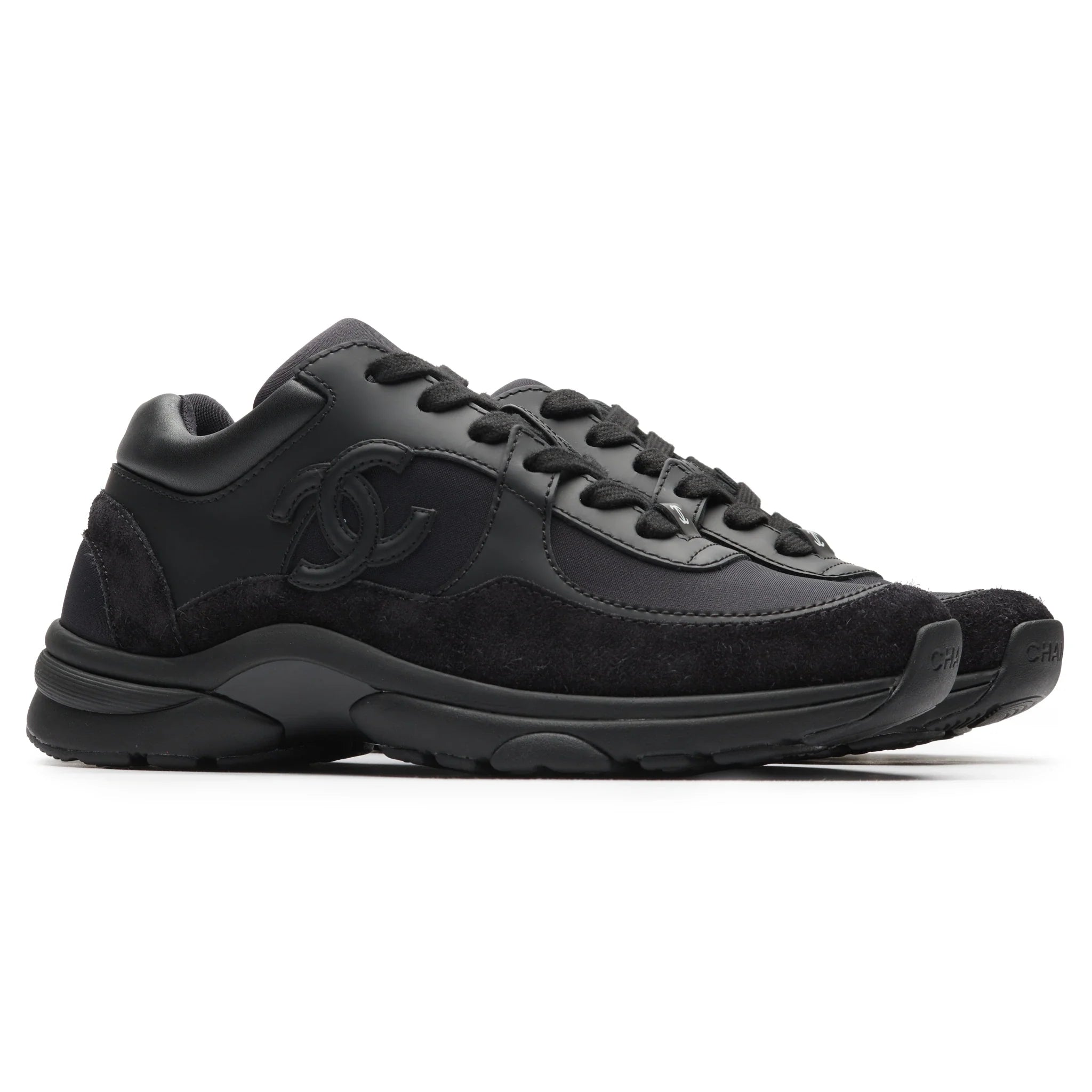 Chanel CC Logo Suede Triple Black Sneaker - view 3