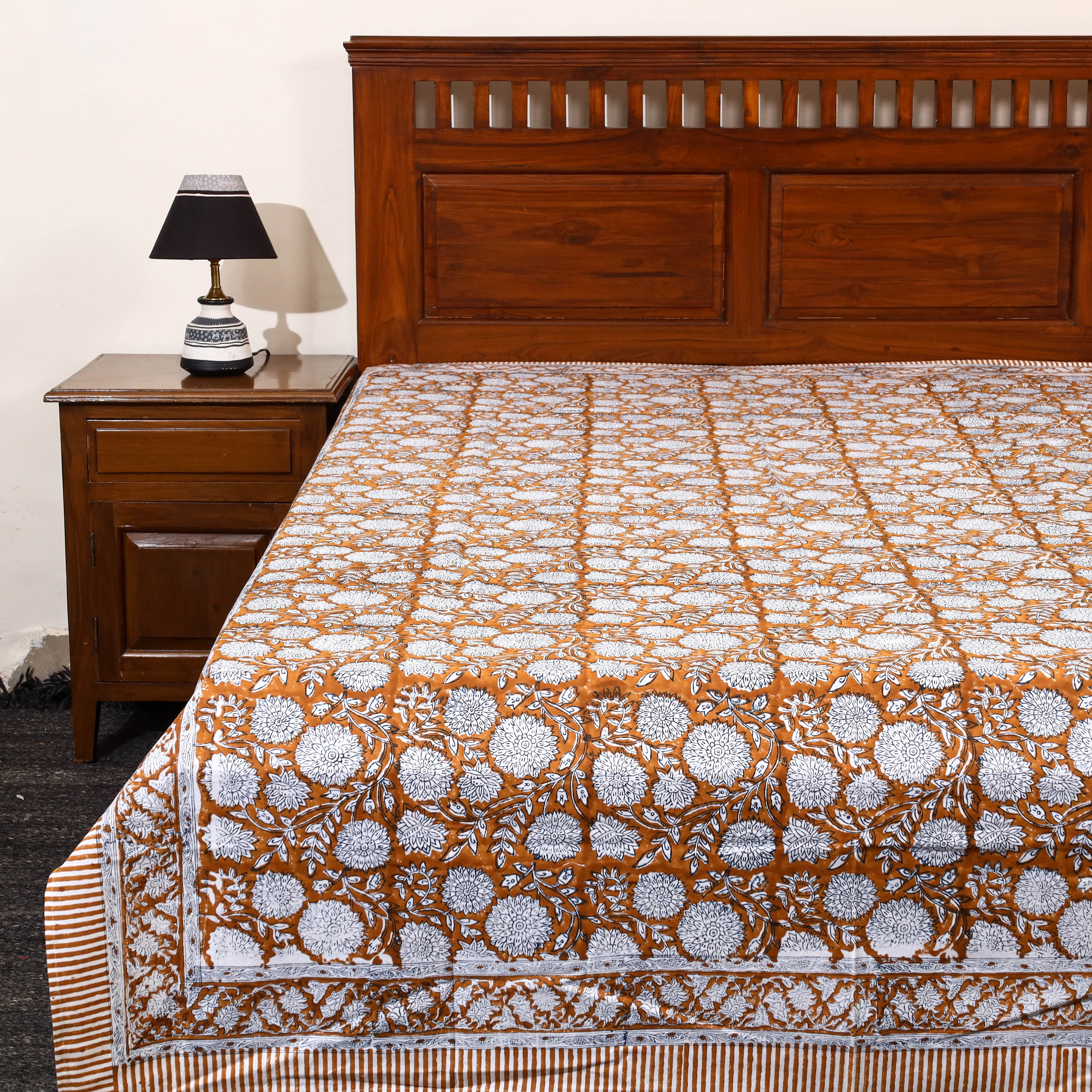 HAVELI CHRONICLES Brown - Block Print Cotton Single Sanganeri Bed Sheet 13