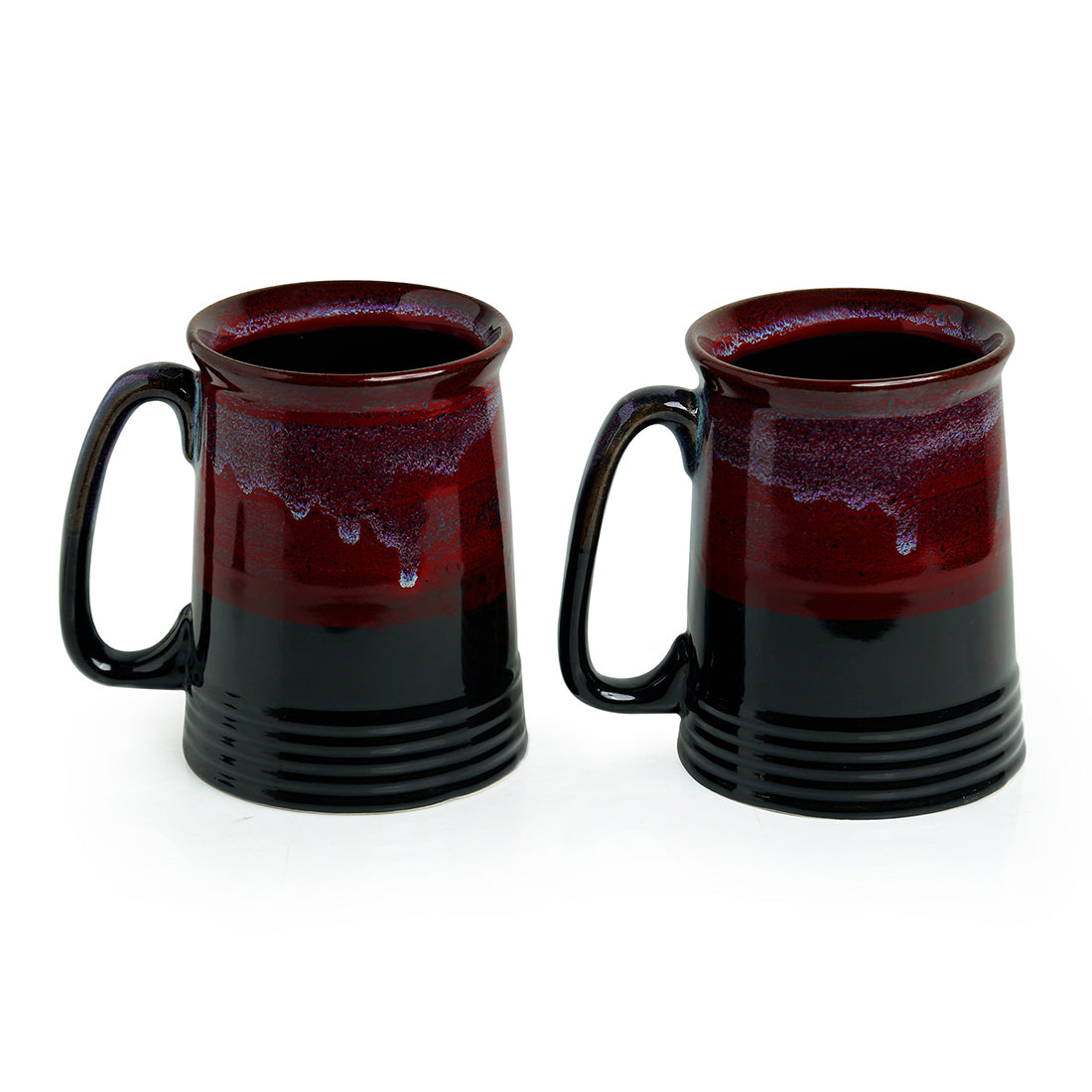 EXCLUSIVELANE 'Crimson Inquisitiveness' Hand Glazed Studio Pottery Ceramic Beer & Milk Mugs (Set Of 2) - view 2