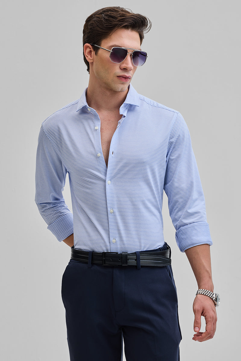 SNITCH Light Blue Stripes Stretch Shirt - view 5