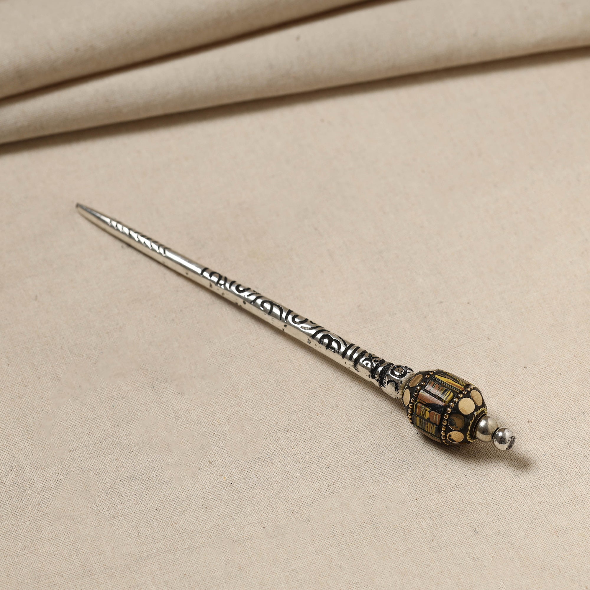 WHITE RIVER STORIES Antique Finish Oxidised German Silver Juda Stick - view 2