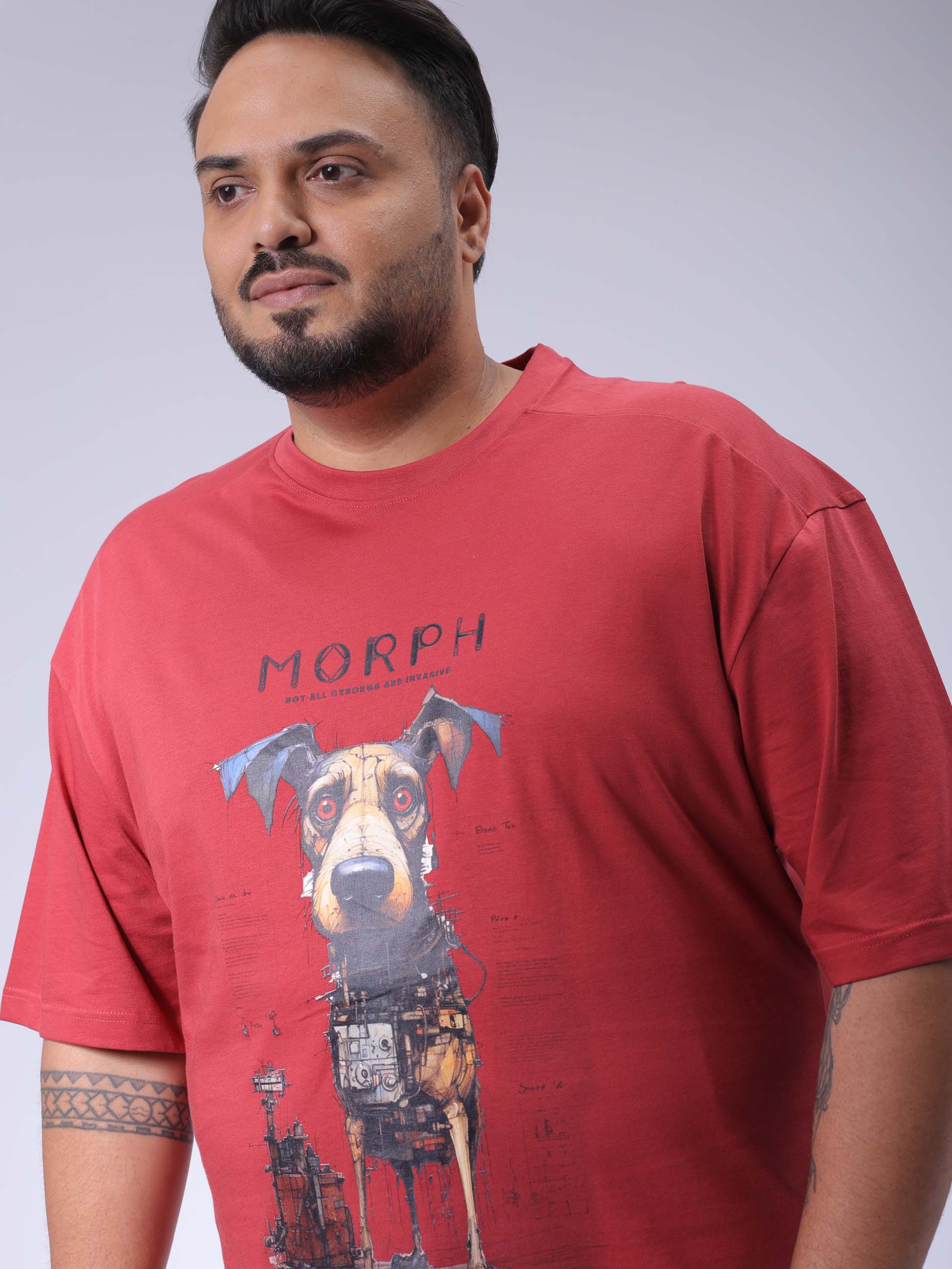 HARDSODA Men's Plus Size Red Relaxed Fit Printed T-Shirt