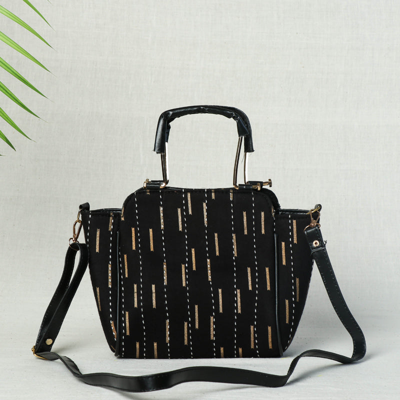 KACHCHH JI CHHAAP Black - Handcrafted Kantha Hand Embroidered Cotton Hand Bag