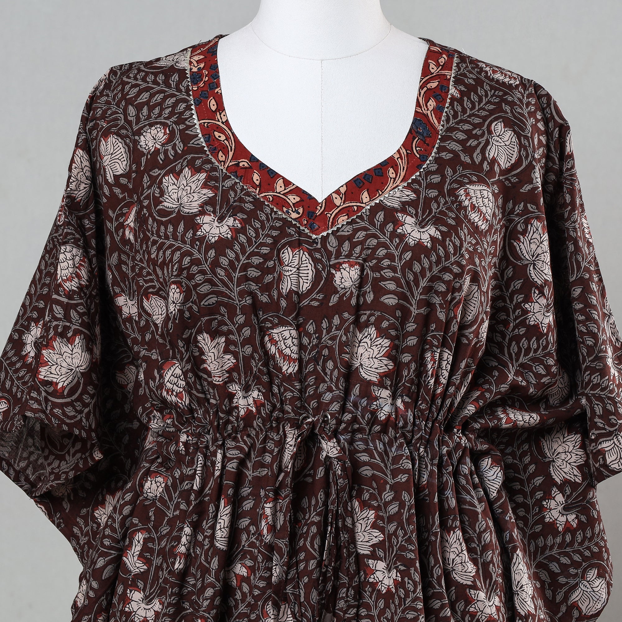 ITOKRI CASUALS Brown - Bagru Block Printed Cotton Kaftan with Tie-Up Waist (Short) - view 2