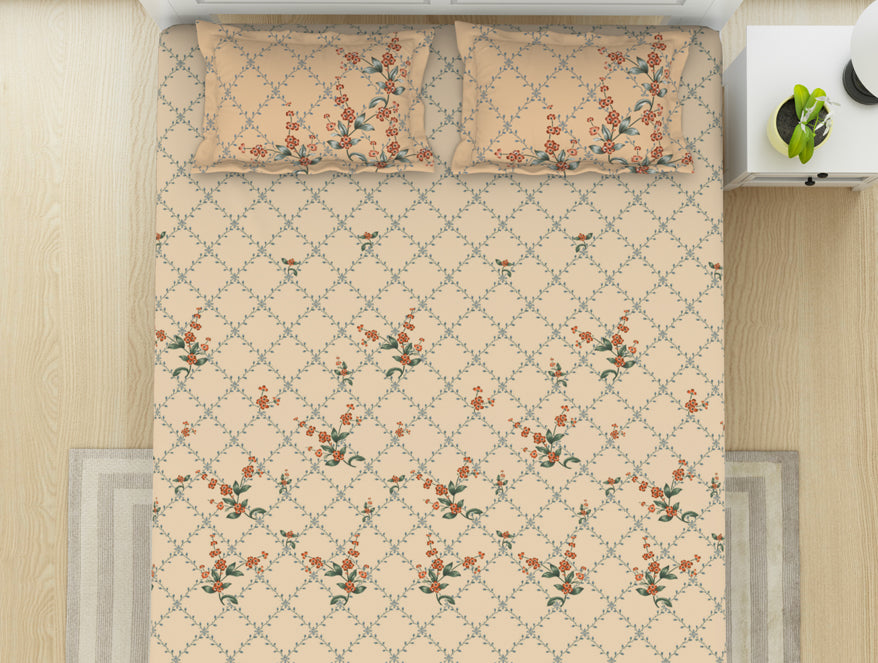 Spaces India Floral Whisper White - Cream 100% Cotton King Size Bedsheet - Lattice By Spaces - view 3