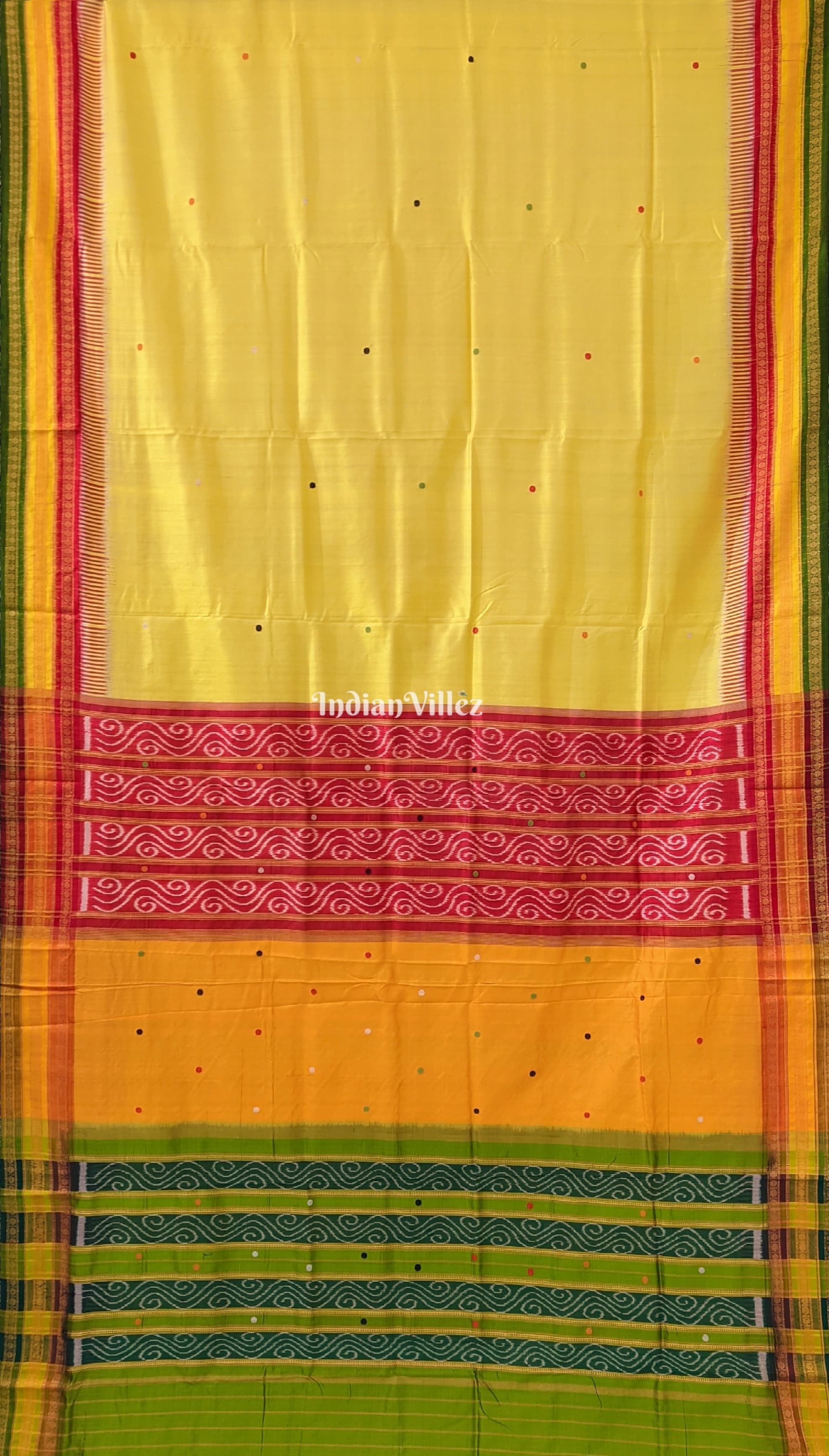 IndianVillèz Yellow Kathiphera Odisha Ikat Khandua Silk Saree