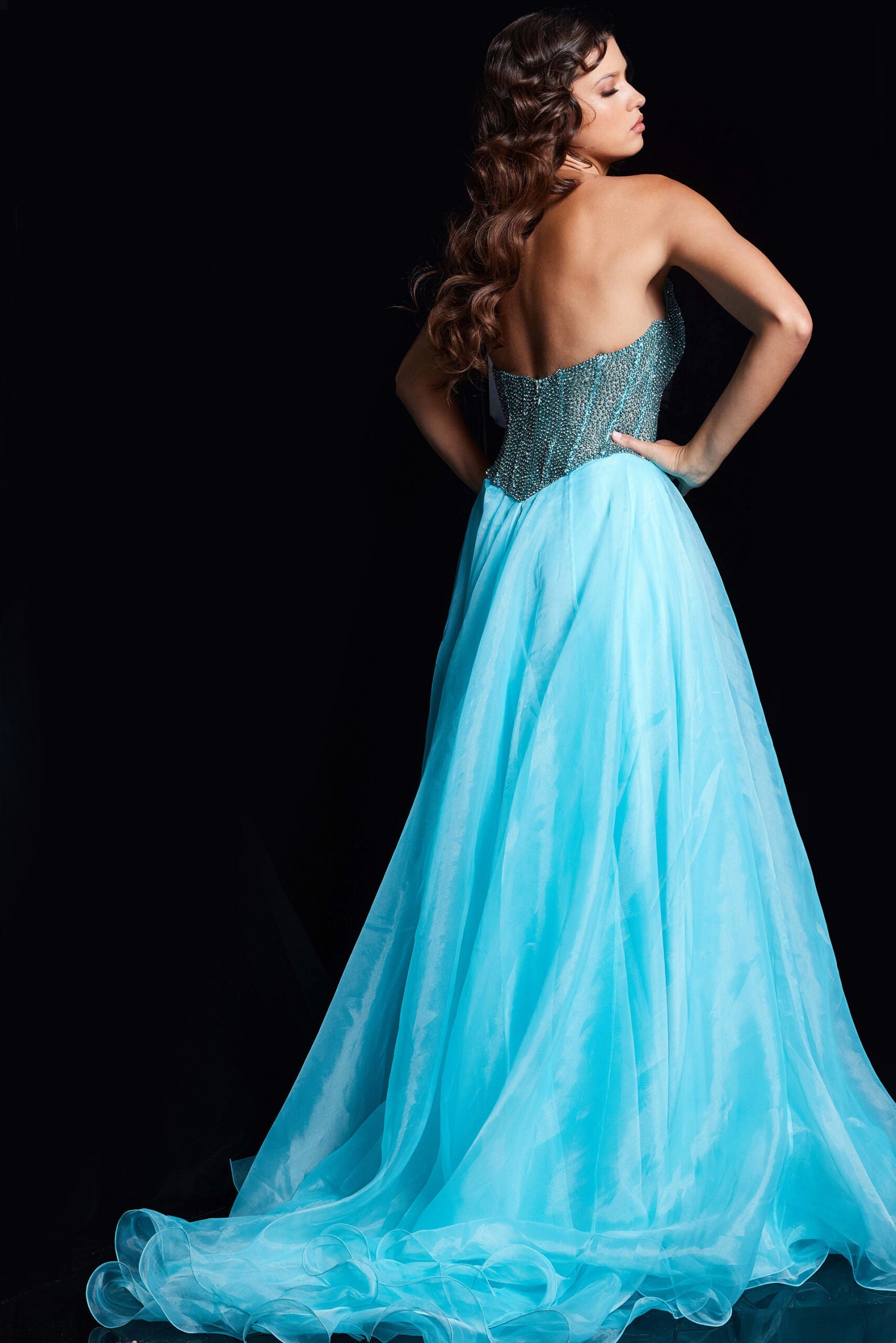 Organza Strapless A-line Slit Gown by Jovani 38179 - view 2