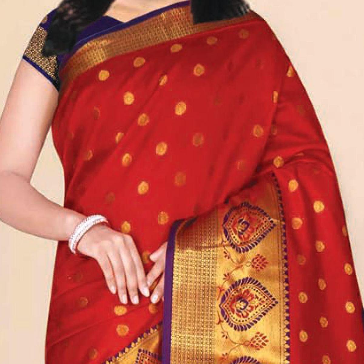Peachmode Jazzy Red Coloured Festive Wear Woven Kota Litchi Art Silk Saree - view 2