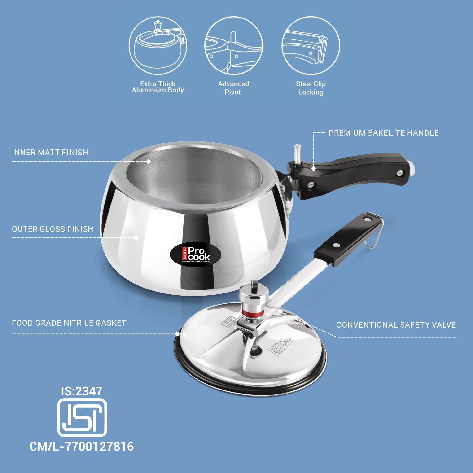 Pressure Cooker Inner Lid Curve Aluminium Induction (Milton Procook) - view 5