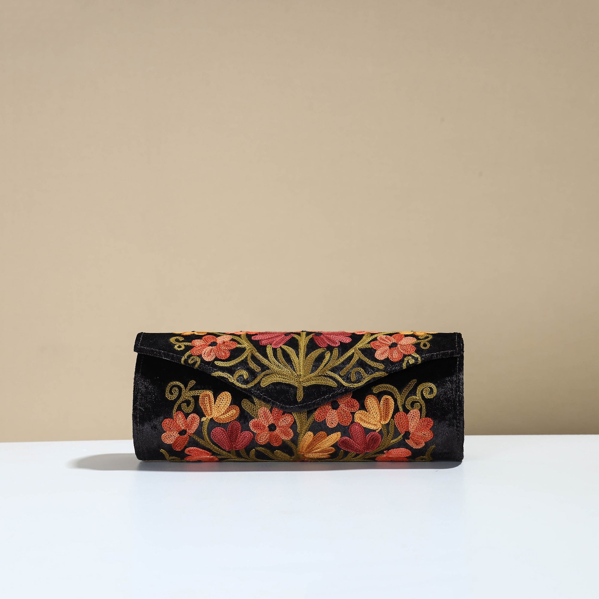 ITOKRI CRAFTS INITIATIVE Black - Kashmiri Crewel Hand Embroidery Velvet Clutch 44