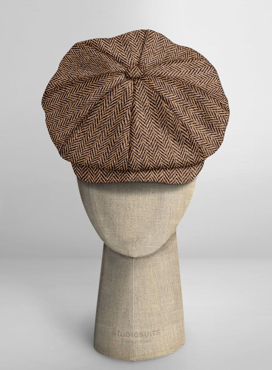 StudioSuits Harris Tweed Irish Brown Herringbone Newsboy Cap