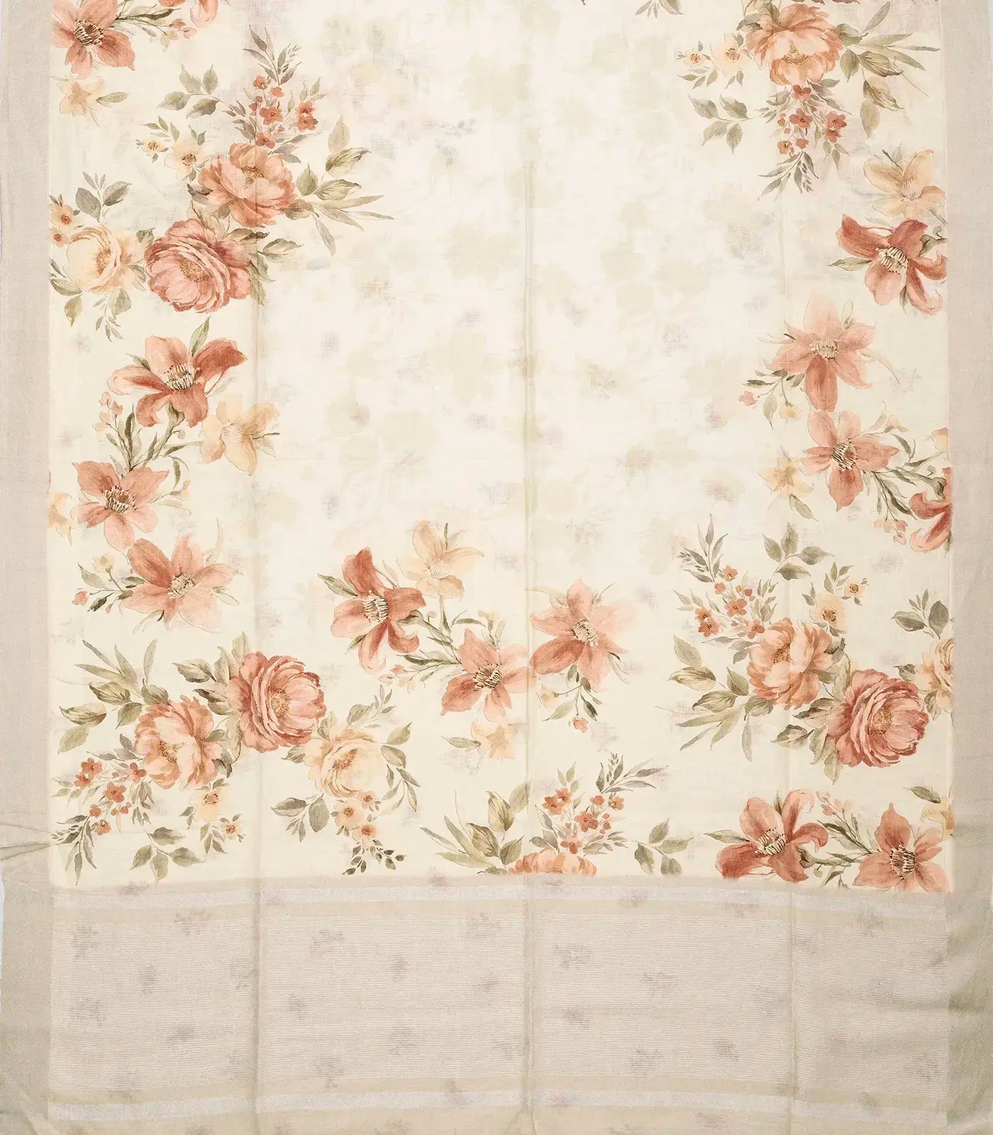 RmKV Taupe Handloom Linen Saree With Printed Floral Motifs - view 2