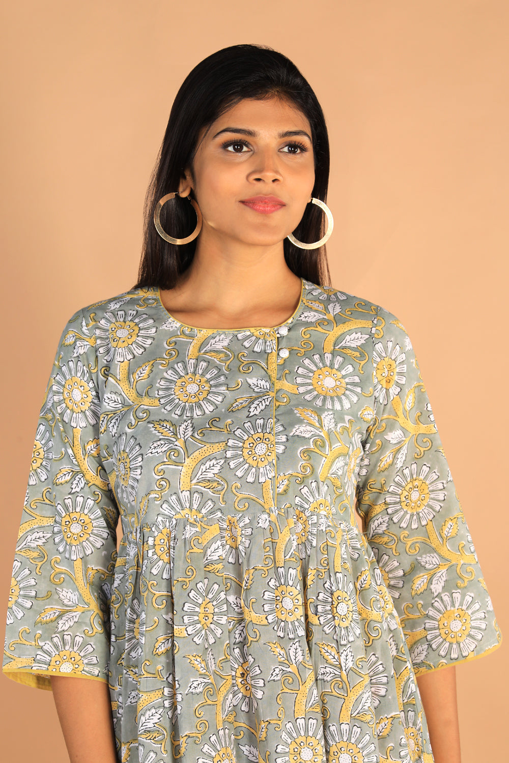 Kalanjali Ethnics Floral Sanganeri hand block printed cotton dress - view 2