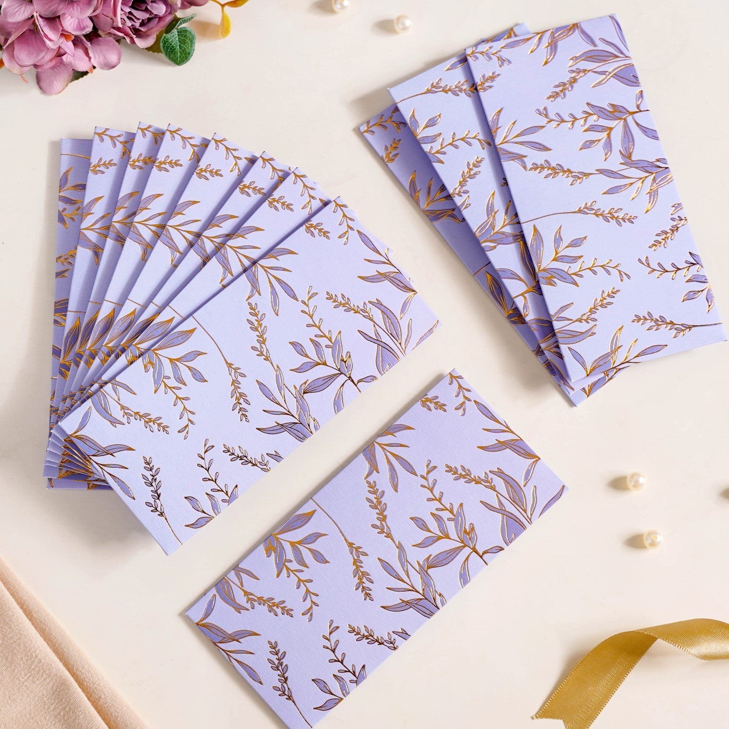 Nestasia Lavender Leaf Paper Money Envelope For Weddings Set Of 12