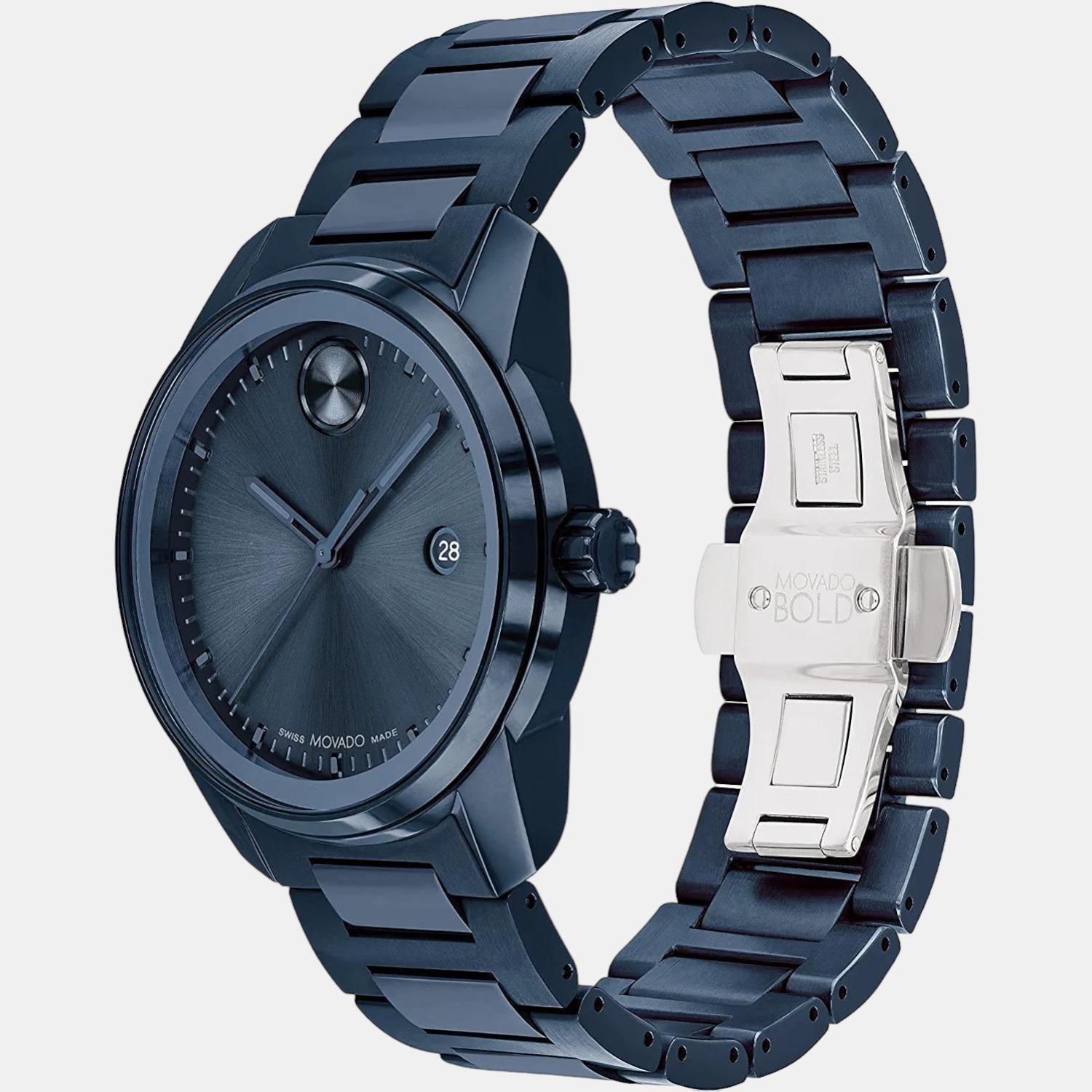 Movado Bold Verso Men Quartz Blue Dial Analog Stainless Steel Watch 3600862 - view 2