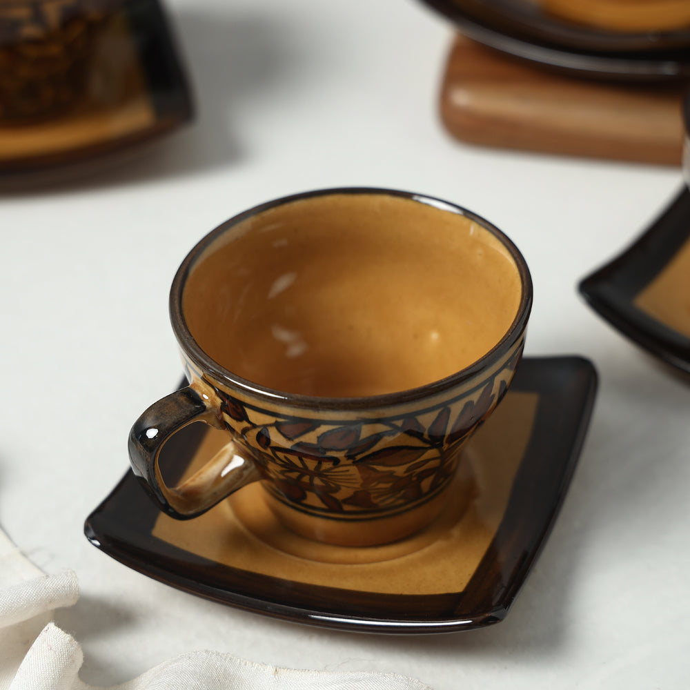 HAVELI CHRONICLES Brown - Royal Mughal Handpainted Ceramic Cups Saucers Set (Set of 6) - view 2