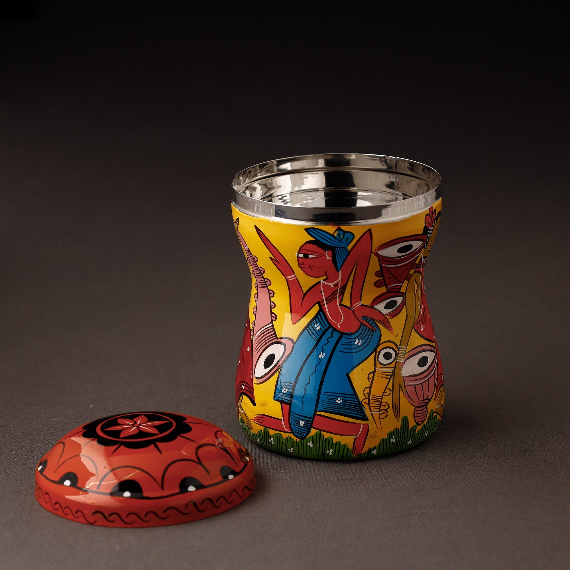 AAYAAS Bengal Patua Handpainted Stainless Steel Multi Utility Container - view 2