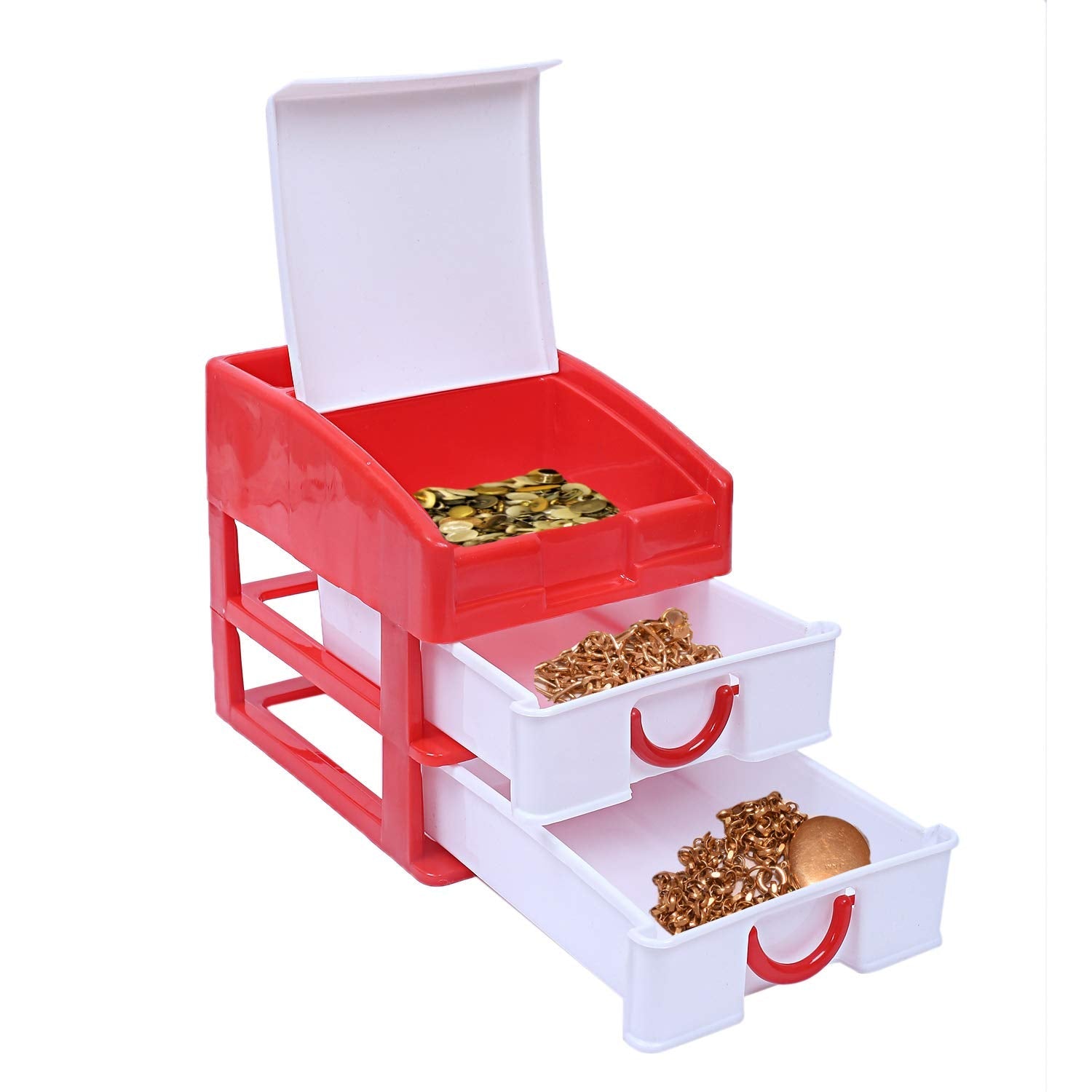 Kuber Industries Plastic 2 Pieces Three Layer Drawer Storage Cabinet Box (Red & Yellow)-CTKTC13130 - view 2
