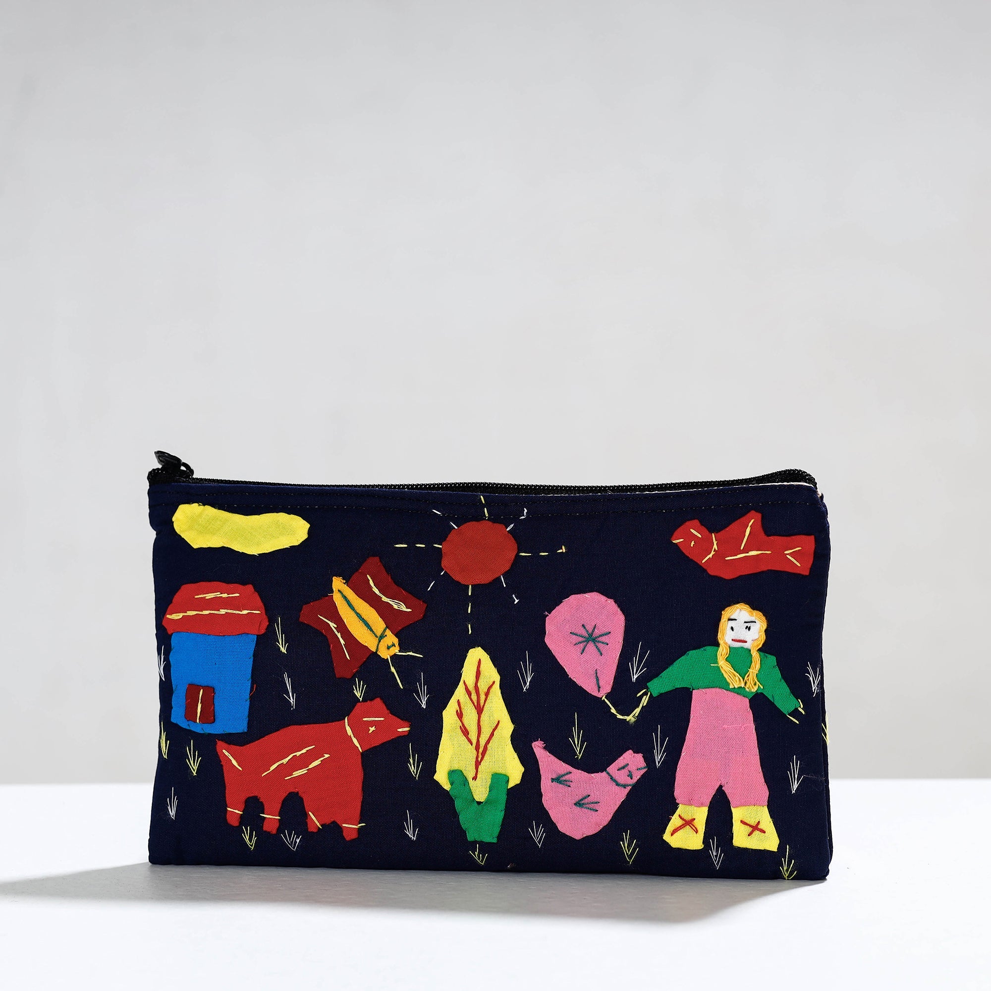 ASHOKA ASSEMBLE - CELEBRATING CRAFTS OF ODISHA Black - Pipli Applique Work Cotton Cosmetic Pouch