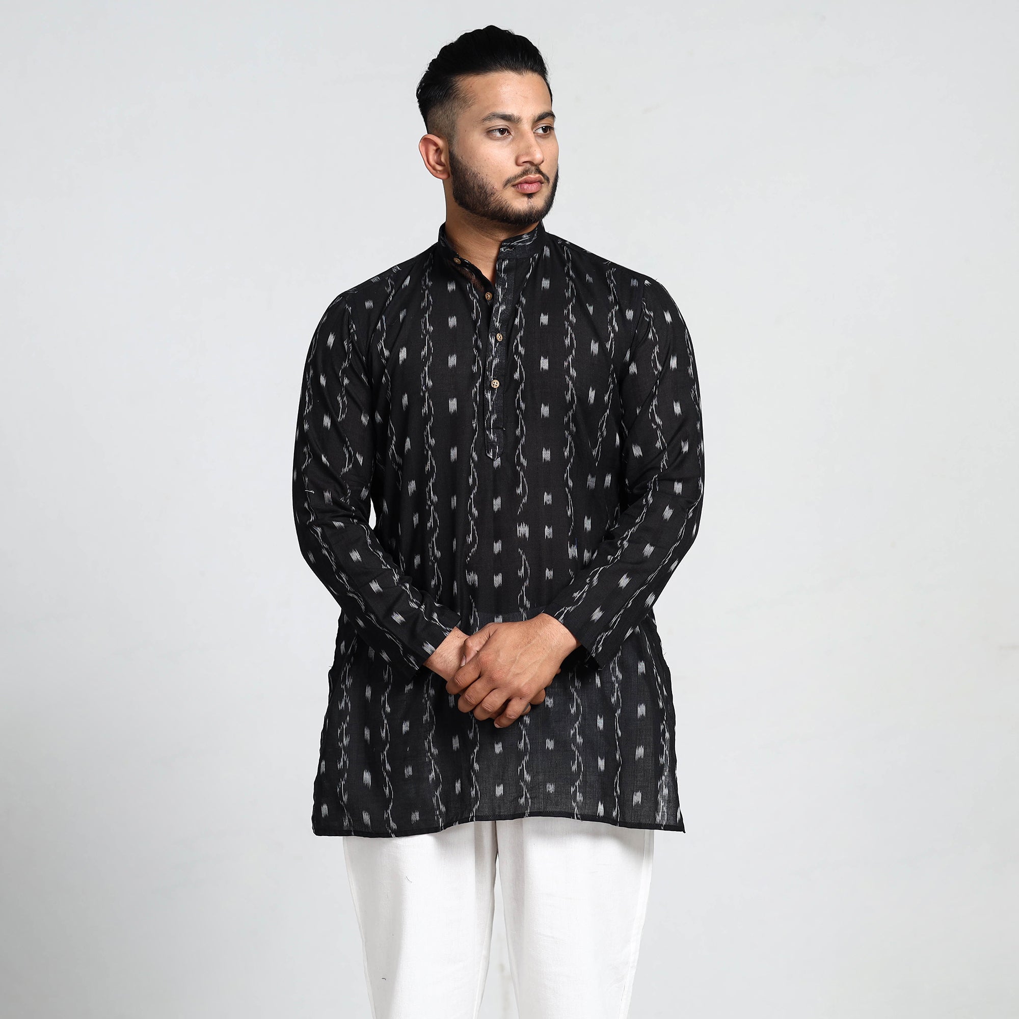 ITOKRI CASUALS Black - Sambalpuri Ikat Weave Cotton Men Short Kurta - view 2