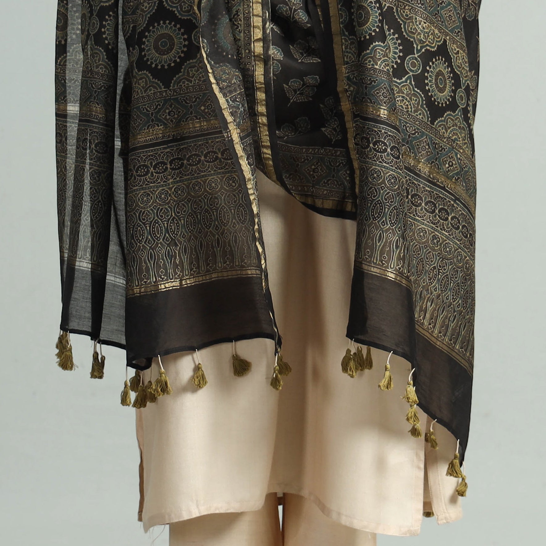KACHCHH JI CHHAAP Black - Hand Block Print Chanderi Silk Ajrakh Dupatta 73 - view 4